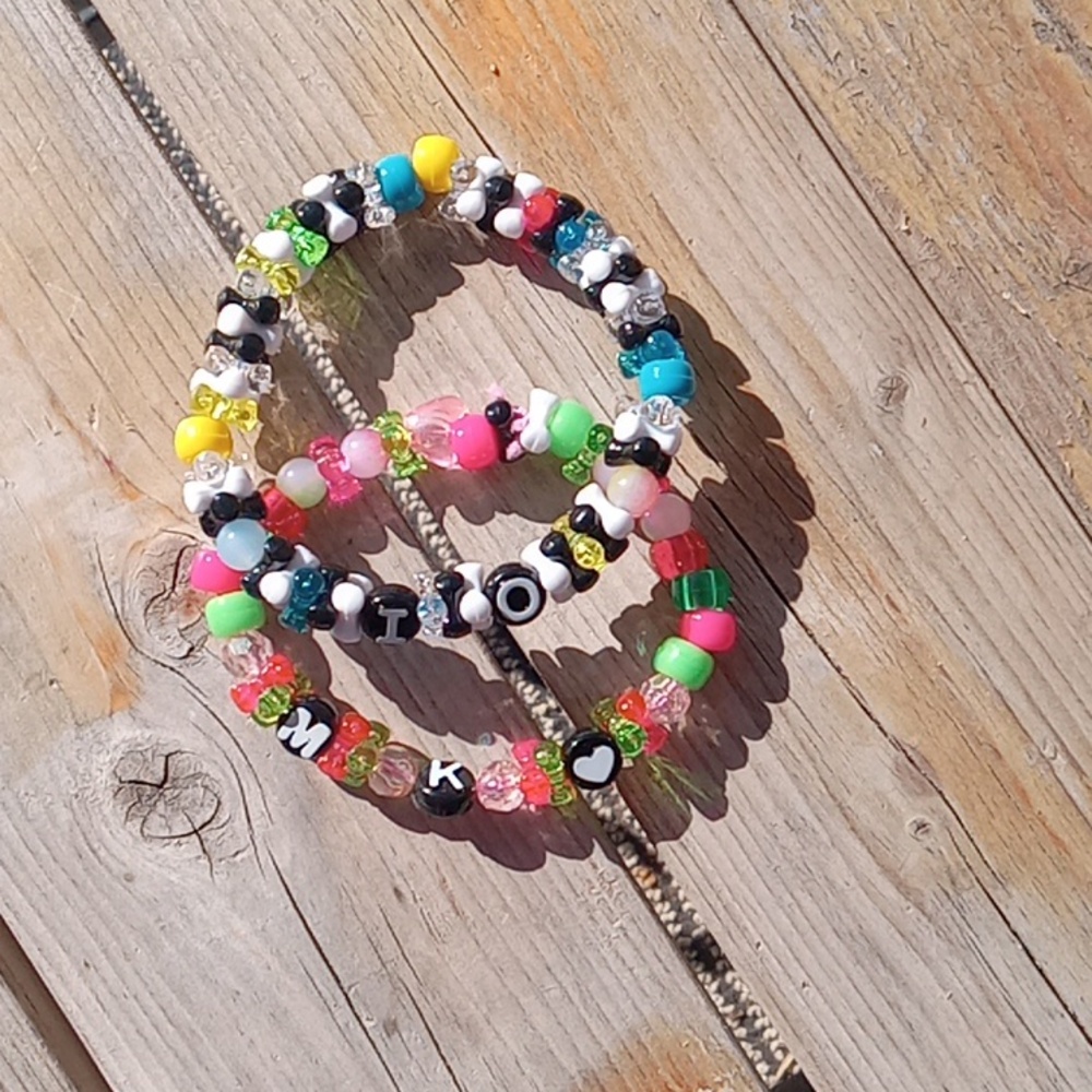 Handmade Demon slayer themed matching bracelets.
